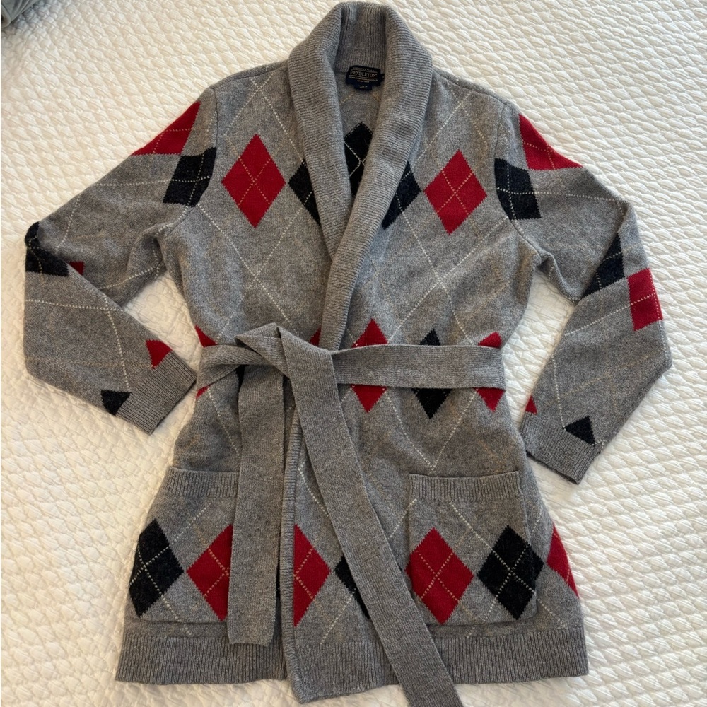Pendleton grey argyle wrap xl wool and angora cardigan
